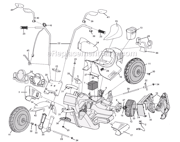 Page A Diagram and Parts List for 73210-9997 After 2-25-02 Power Wheels Ride-On Motorcyles